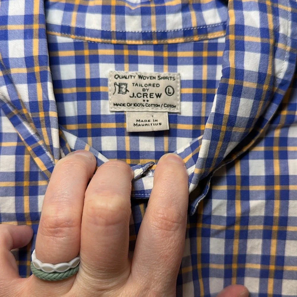 Tailored by J. Crew Men’s Blue/Yellow Plaid Long Sleeve Button Shirt Size L